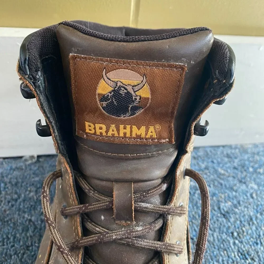 Brahma men 9.5 steel toe tie up lace work boots